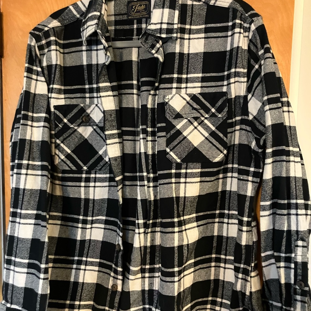 Jachs Black and Cream Plaid Flannel Shirt